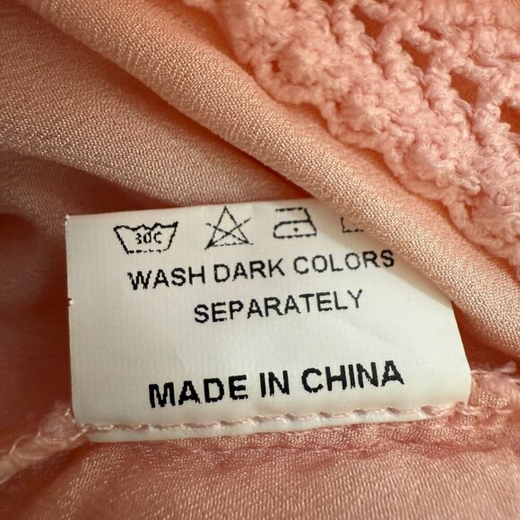 Two Sisters Crochet Overlay Midi Dress Women's 4 Pink Sheer High Neck Cocktail - Picture 14 of 14